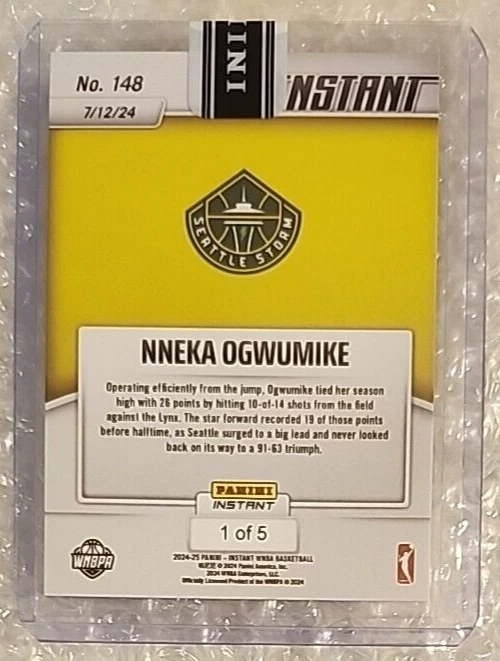 Panini Instant WNBA #148 2024 Nneka Ogwumike Seattle Storm TIGRE BRANCO PR #1/5 - Imagem 2 de 2