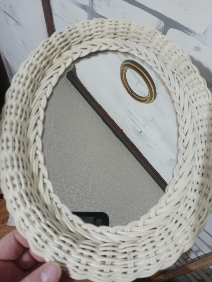 Vint плетеный ротанг и дерево овальное зеркало столешница поворотный туалетный столик белый коттедж - Изображение 2 из 4