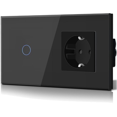 Flammwidriger Touch Lichtschalter und Schuko Socket - Elegantes Design Schwarz