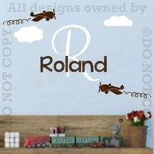 Personalized Monogram AIRPLANE Clouds Vinyl Wall Decal Sticker Custom Nursery