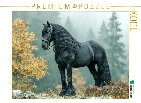 Calvendo Puzzle Majestic Friesian Horse In The Autumn Forest | 1000 Pieces, Fini-image