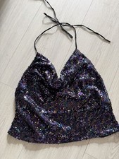 Urban Outfitters Sequin Halter Cowl Neck Open Back Top Size XL
