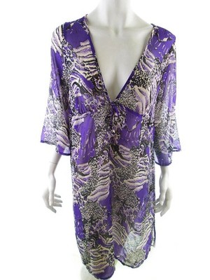 KALEIDOSCOPE Damen Tunika Bluse Gr. 40 Lila 3/4 Ärmel Leopardenmuster Tiefer
