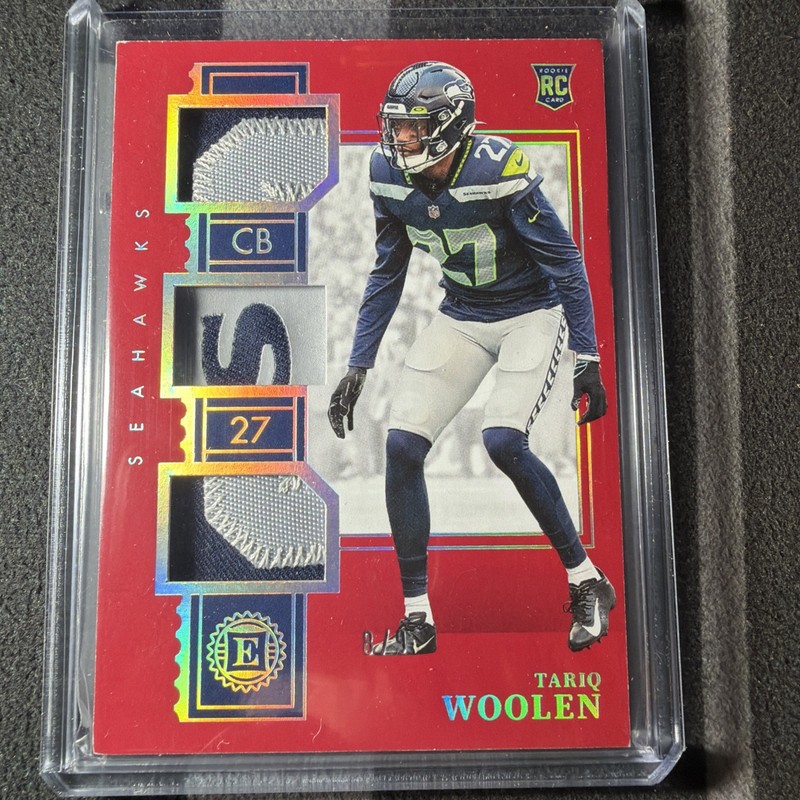 2022 Panini Encased Rookie Triple Memorabilia Tariq Woolen Ruby #8/9 S Letter RC