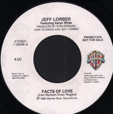 Jeff Lorber Facts Of Love 7'' Vinyl USA Warner Bros. 1986 Promo Copy In Generic