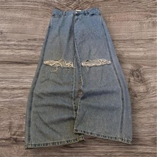 2000s Y2K Distressed Baggy Wide Leg Denim Jeans Huge Leg 28x30