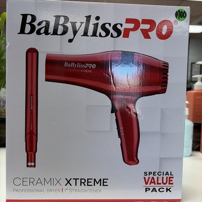 BaBylissPRO CERAMIX XTREME 1'' Flat Iron & Dryer Prepack  + Free MGS Razor