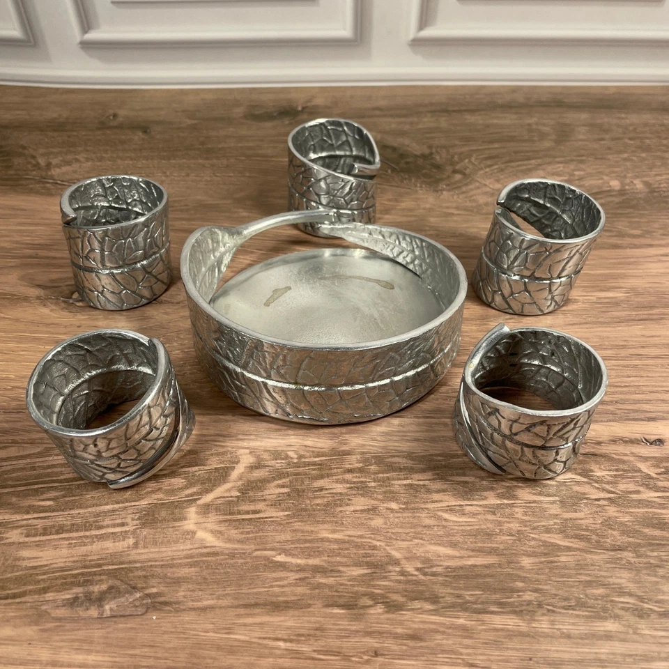 Juego de 6 candelabros con diseño de hoja de metal plateado con servilleteros decoración Foto 2 de 4