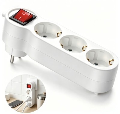 3-fach Mehrfachsteckdose mit Ein/Aus Schalter Wandadapter Haushalt Handy Lad