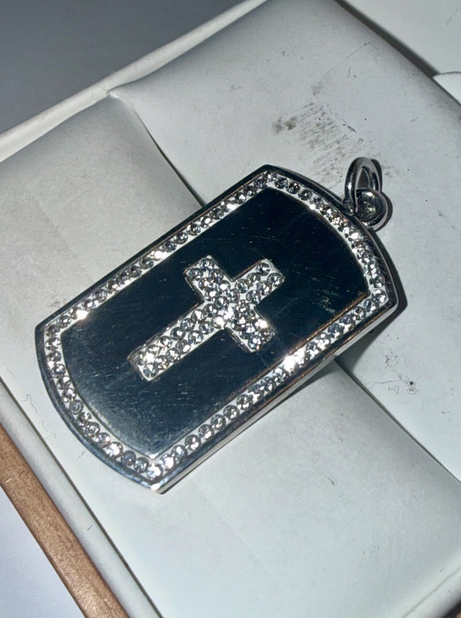 ESTATE Solid Sterling Silver Rhinestone Cross Dog… - image 2