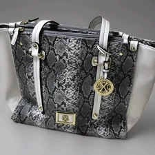 Christian Lacroix Handbag Purse Faux Leather Snakeskin Gold Tone Accents Zip