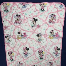 Vintage Dundee Minnie Mouse Baby Blanket Quilt Pink Hearts Gingham 52x36 Disney