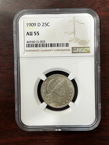 1909 D Barber Quarter AU 55 NGC