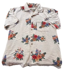 Batik Bay Mens Tan Shirt Button Front Washable Silk Rayon Aloha Hawaiian Small