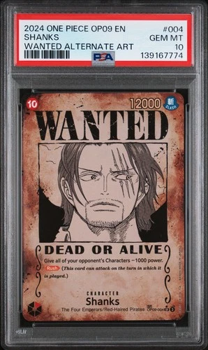 2024 One Piece Shanks Wanted Poster Alternate Art SP OP09-004 PSA 10