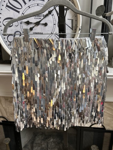 NEW NWT $550 MARIANDREE GAITAN "Aria" silver sequin mini skirt - sz S - Picture 6 of 8