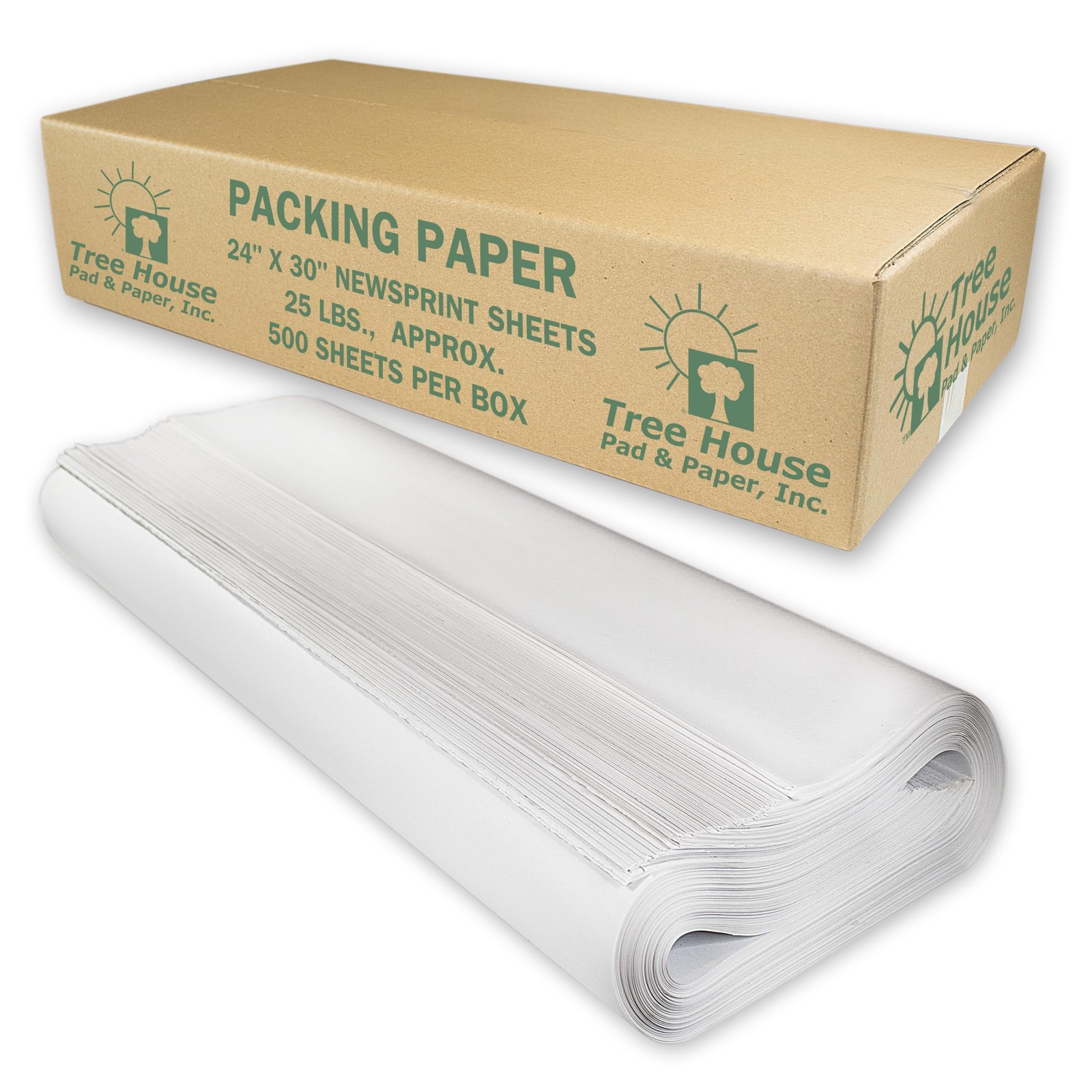 Tree House Packing Paper for Moving – 25lbs - 500 Newsprint Inches, white
