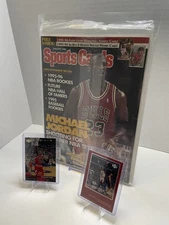 Michael Jordan Bulls Vintage Magazine + 2 Card Fan Gift Desk Display Bundle "#1"