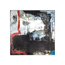 10" by 10" Original Abstract Mixed Media Painting on Wood Panel Mid-Century