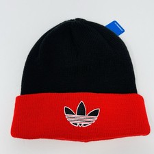 Adidas Mens Fold Beanie Winter Hat Cap Toboggan Black  Red Standard Fit NEW