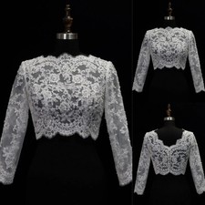 Lace Long Sleeves Wedding Jacket for Bride Bolero White Ivory Bridal Jackets