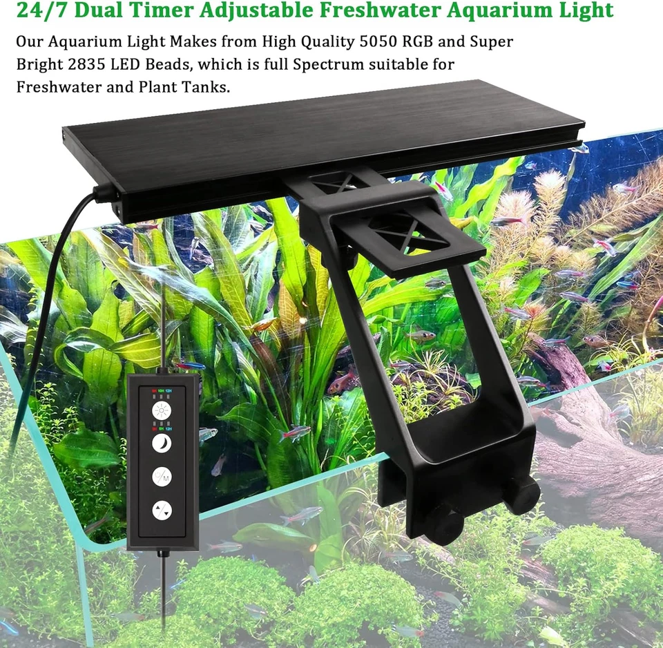 Lampada LED per Acquario Con Clip Potente, Illuminazione RGB Regolabile Con Time - Immagine 3 di 4