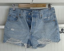Levi s 501 Cut Off Shorts Women s Button Fly Distressed Light Wash Denim 28