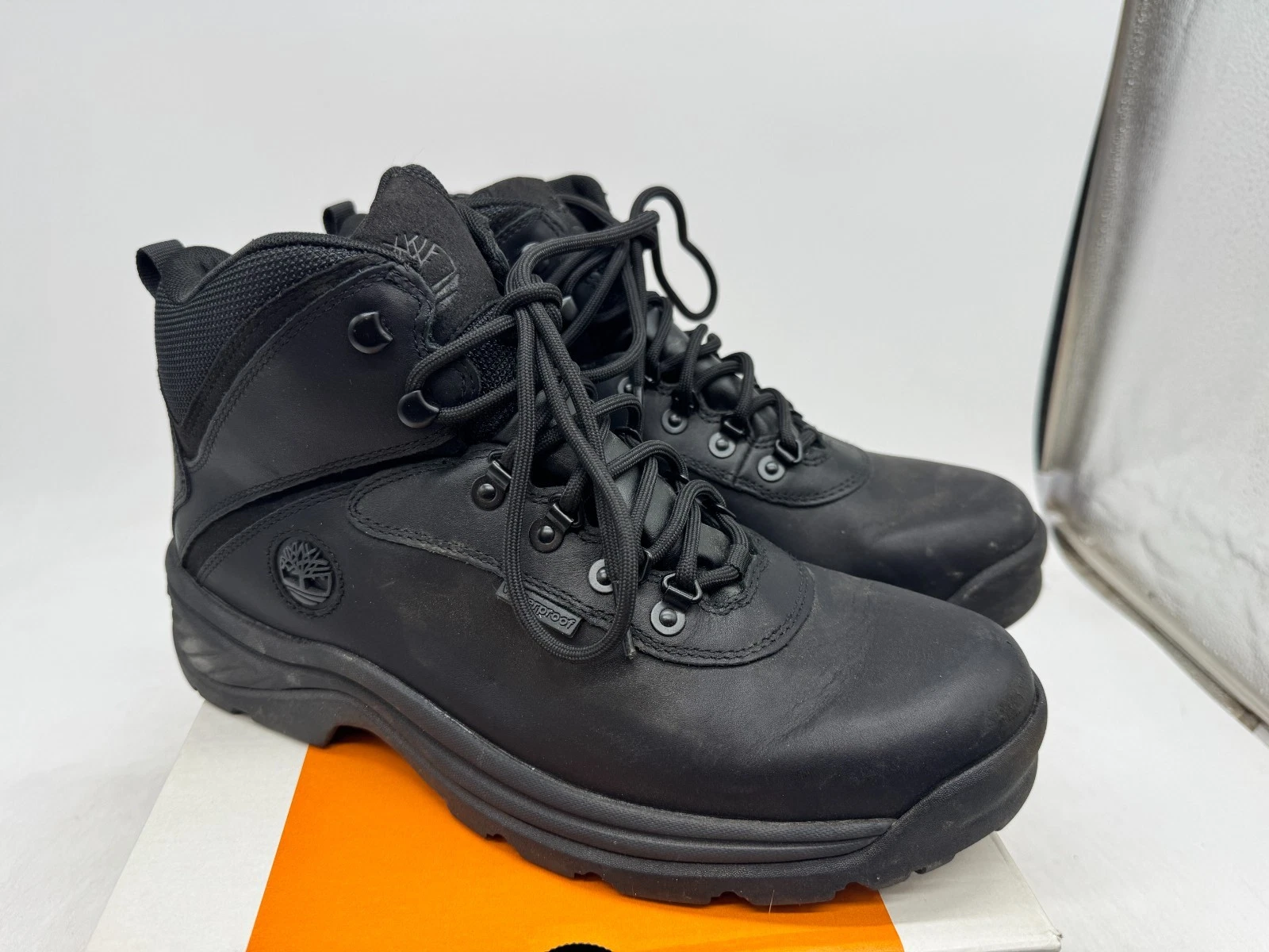 Timberland White Ledge Mid Hiking Boots Men's Black Leather Waterproof - 11