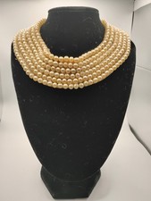 Vintage Bib Faux Pearl Chocker Necklace Made In Japan