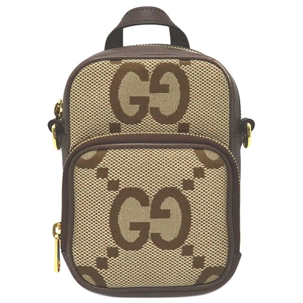 Almost Unused Gucci Shoulder Bag Jumbo GG Beige Brown Diagonal Hanging Sherry