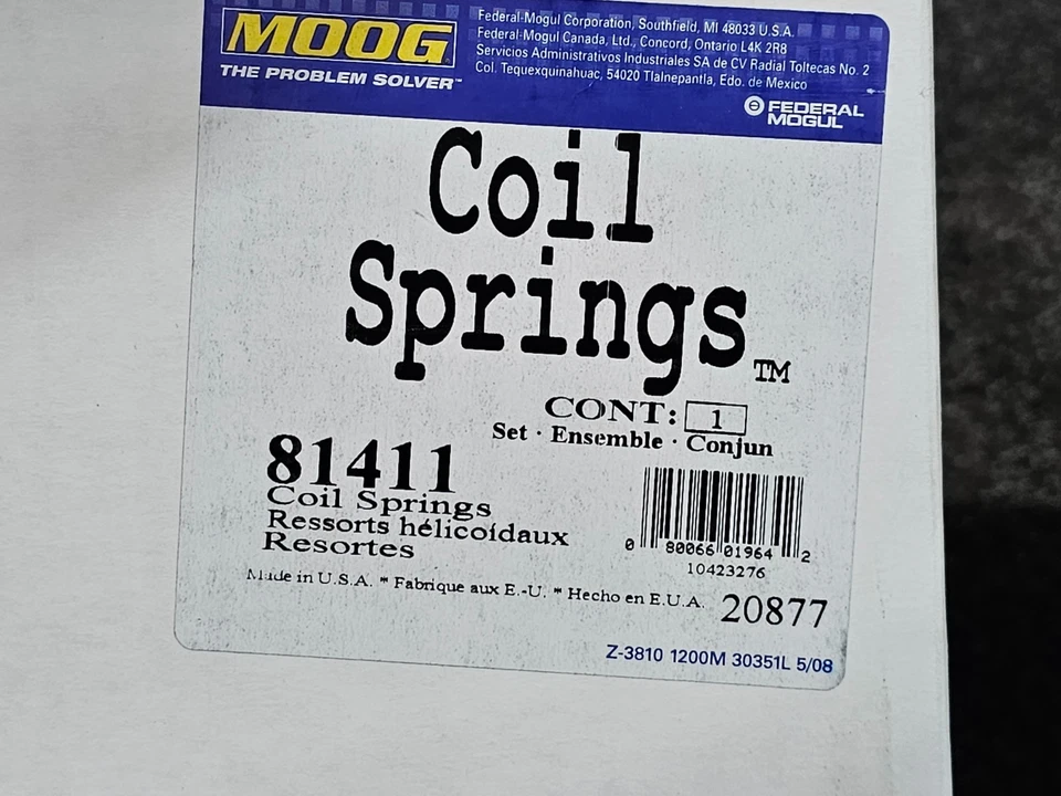 (2 piezas) Muelle helicoidal trasero Moog 81411 para Toyota Sienna 04-10 Foto 2 de 4