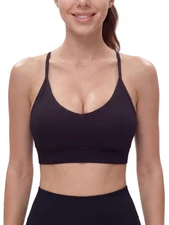 Seamless Sports Bra for Women - Padded Racerback Y Bra Low Impact Removable P...