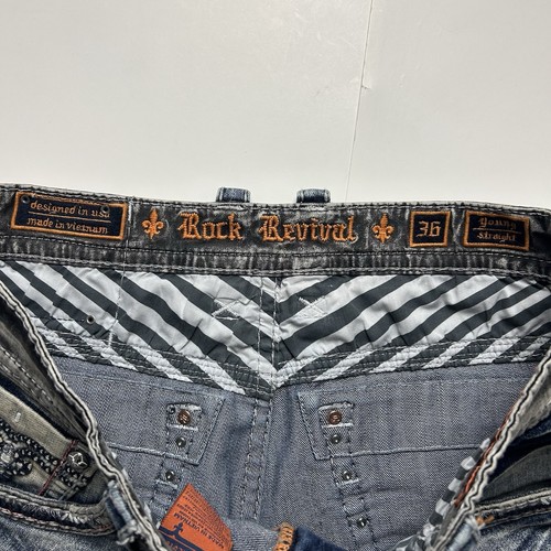 Rock Revival Jeans Young Straight Embellished Blue Medium Wash Rockabilly 38x34 - Picture 6 of 10