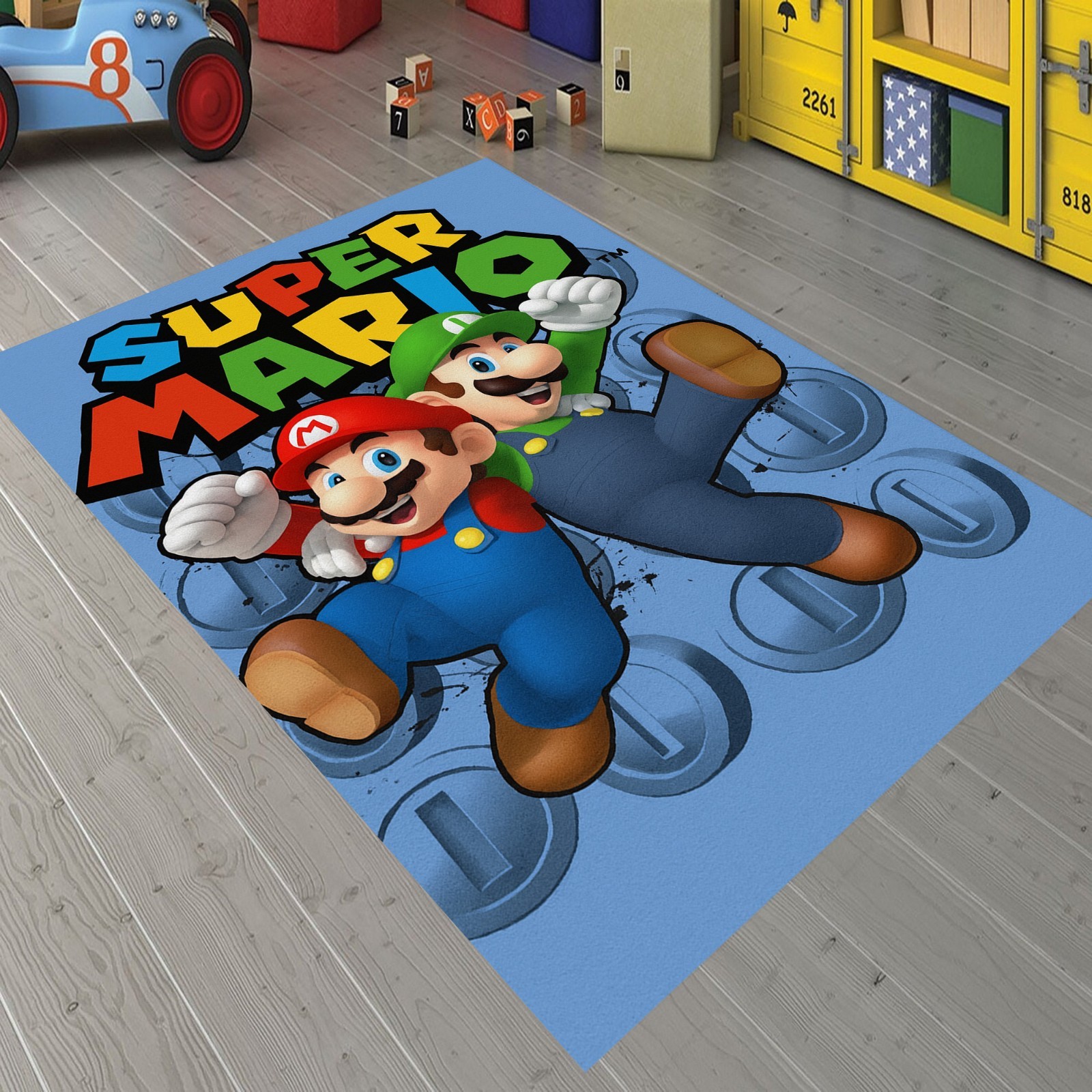 Colorful Mario Kids Rug Playful Cartoon Area Carpet for Playrooms