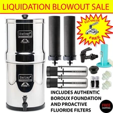 Big Berkey Water Filter with 2 Boroux Foundation Black and 2 Fluoride Filters