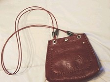 Vtg 60's Hippie Boho Leather Red Burgundy Frame Rustic Crossbody HOBO Festive