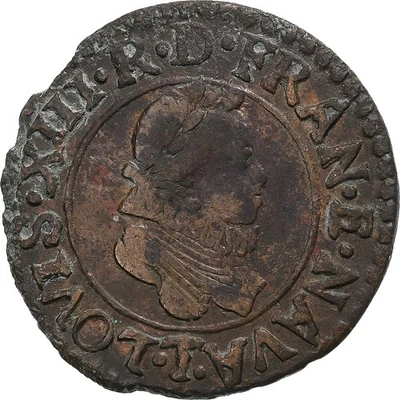 [#1510904] France, Louis XIII, Double Tournois, 1616, Nantes, Copper, VF, Gadour - Image 1 of 2
