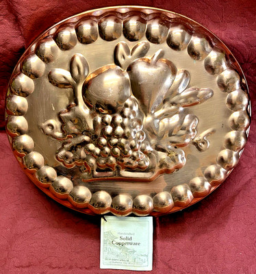 Large Copper Oval Mold Tin Lined Jello or Pudding Fruit Design 112.5 x 10.75 x 3