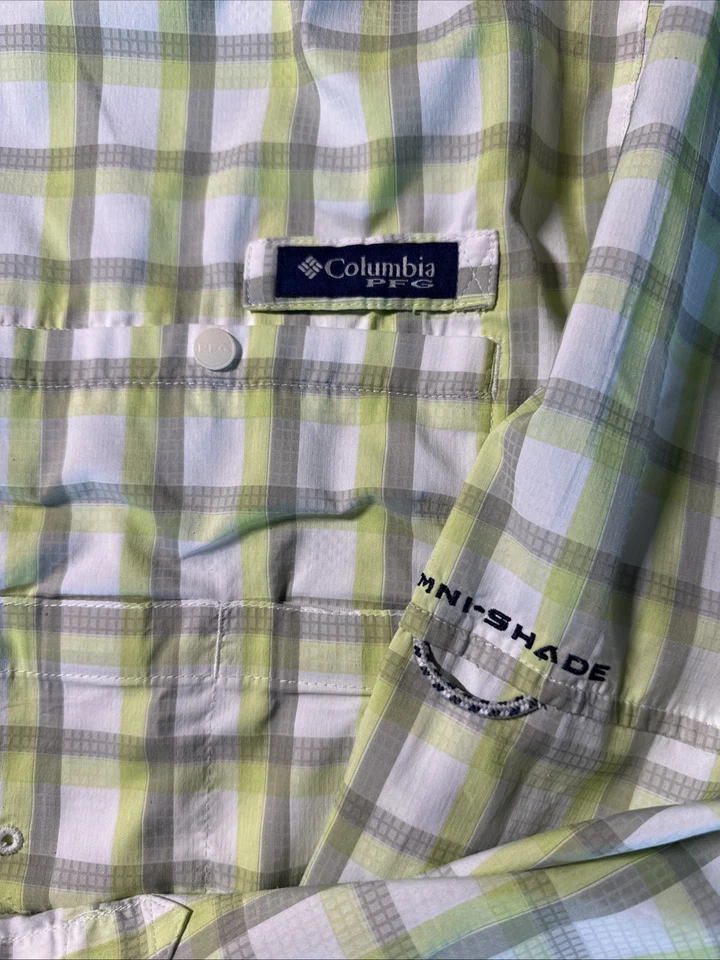Camisa Columbia PFG Para Hombres XXL Super Tamiami Verde Gris A Cuadros Manga Larga Ventilada Foto 3 de 4