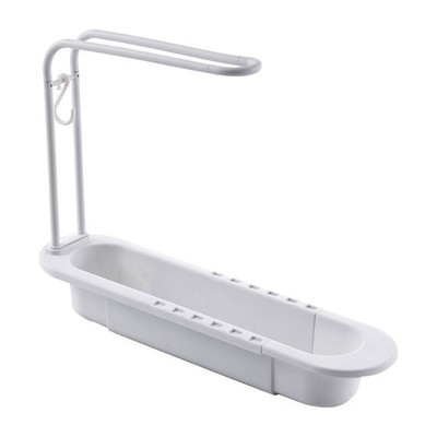 2-Tier Kitchen Sink Dish Drying Rack Adjustable Sponge Holder Organizer