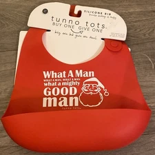 Bib Bella Tunno Tots Christmas Silicone Pocket Baby Bib “What A Man” Red Santa