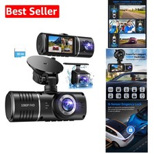 3-Channel 1080P Dash Cam Front and Rear with Loop Recording  32GB Card Included