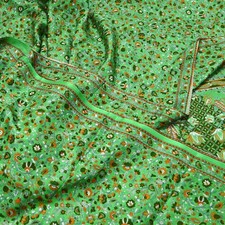 Vintage Sari Green Pure Silk Printed Sarees 6yd Craft Fabric Sewing Dress making