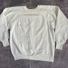 Men's Vintage 80's Screen Stars White Raglan Cut Blank Crewneck Sweatshirt Sz M