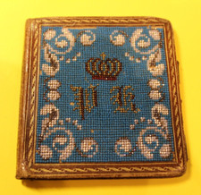 Alte Notizblock Biedermeier Reservistika Glasperlen Stickerei Krone 10,5x11cm