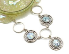 Roman Glass Silver 925 Necklace Antique Ancient Fragments 200 BC Greenish Patina