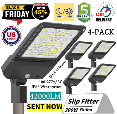 LED Parking Lot Light, 4 Pack 300W LED Shoebox Light with Dusk to Dawn Photocell