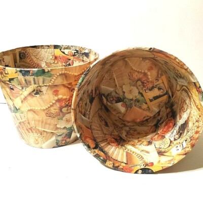 A Pair of Indoor 'Ole Time Decorative Floral Designed Cardboard Round Planters 