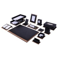 14 PCS Leather Desk Organizer Set-Office Desk Accessories-Black Leather Desk Set