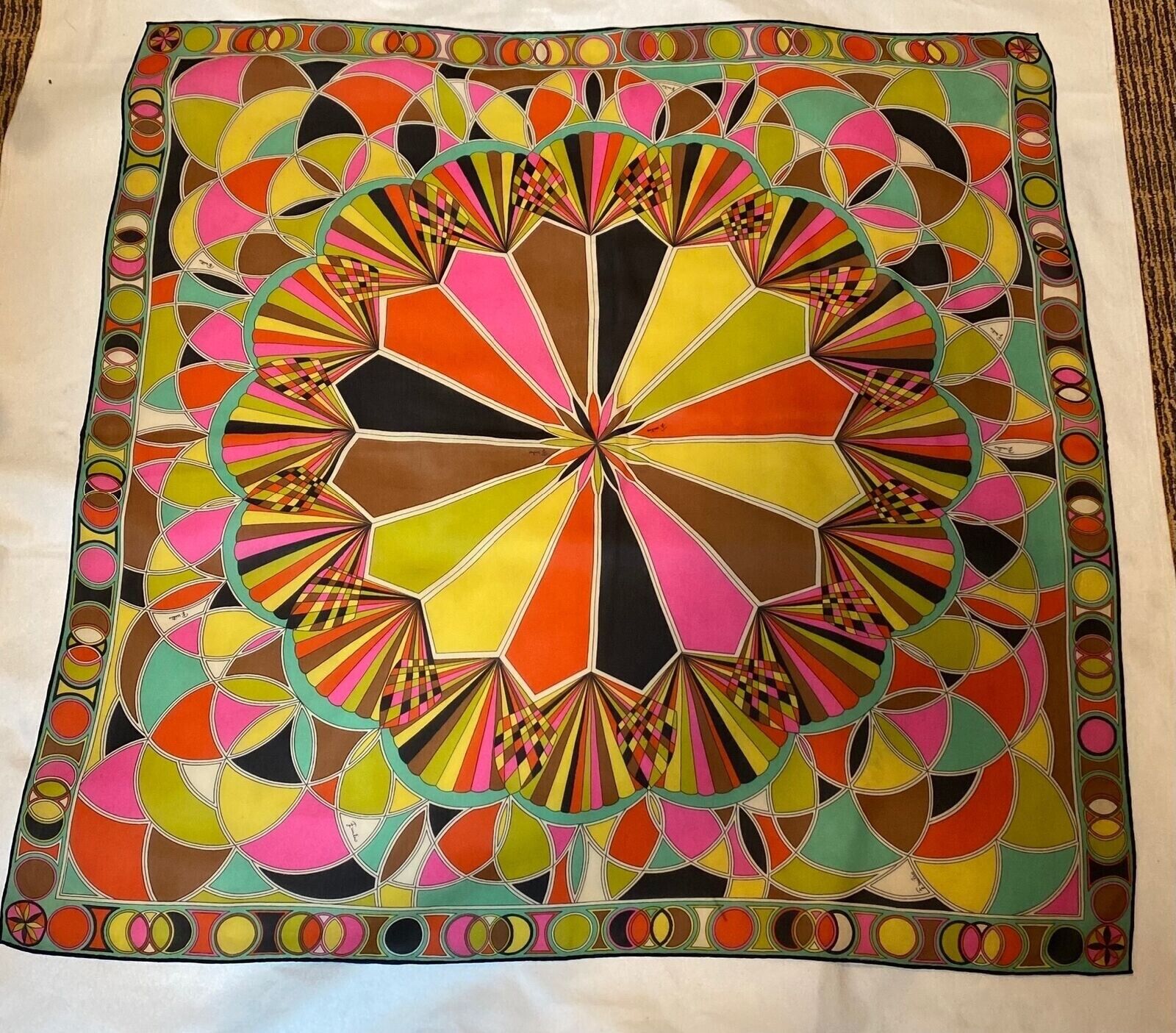 1960 Emilio Pucci Stained Glass print Silk Chiffon Scarf Kaleidoscope of  Colors
